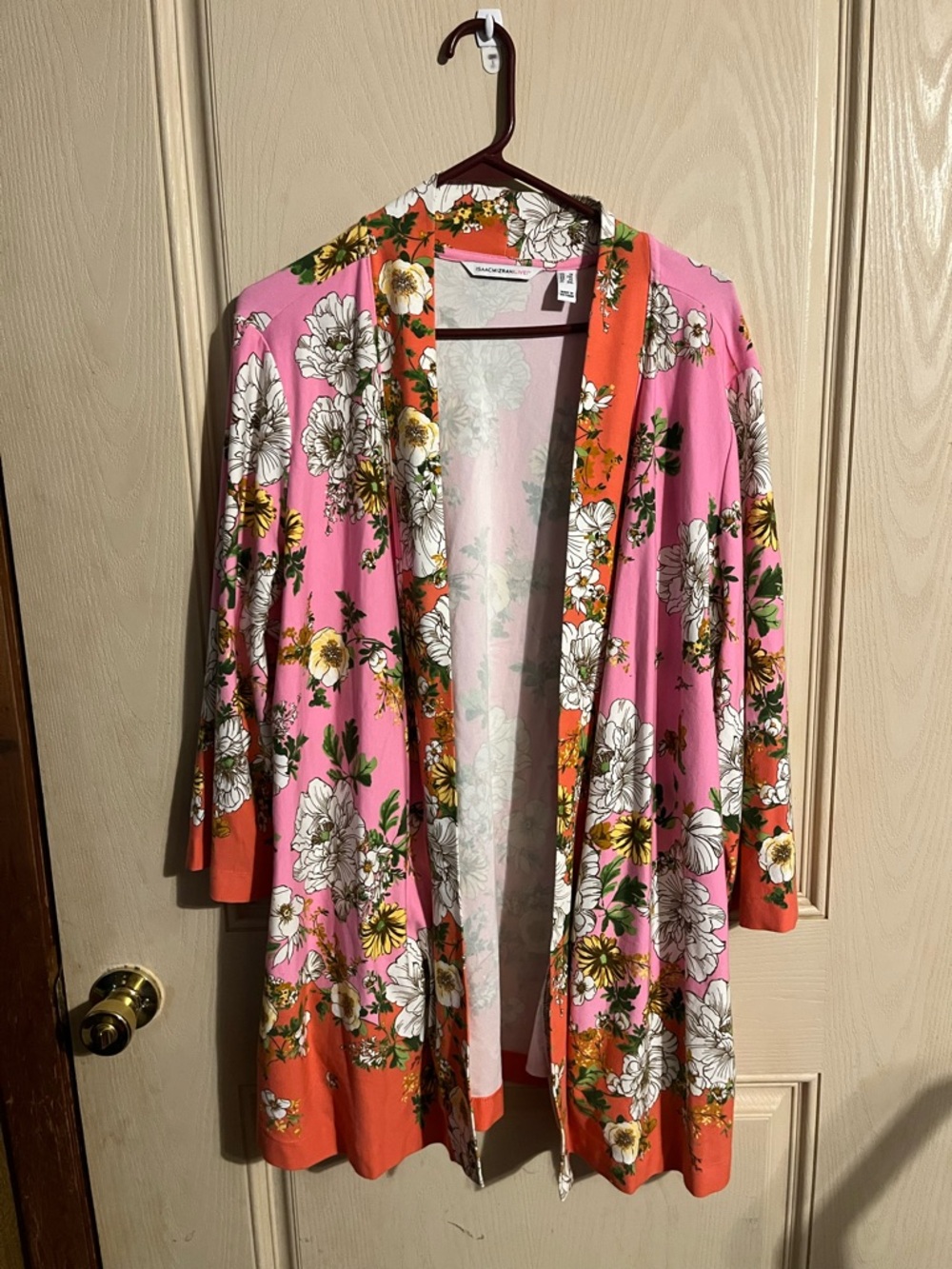 Isaac Mizrahi Live! Coral & Pink Floral Open Cardigan